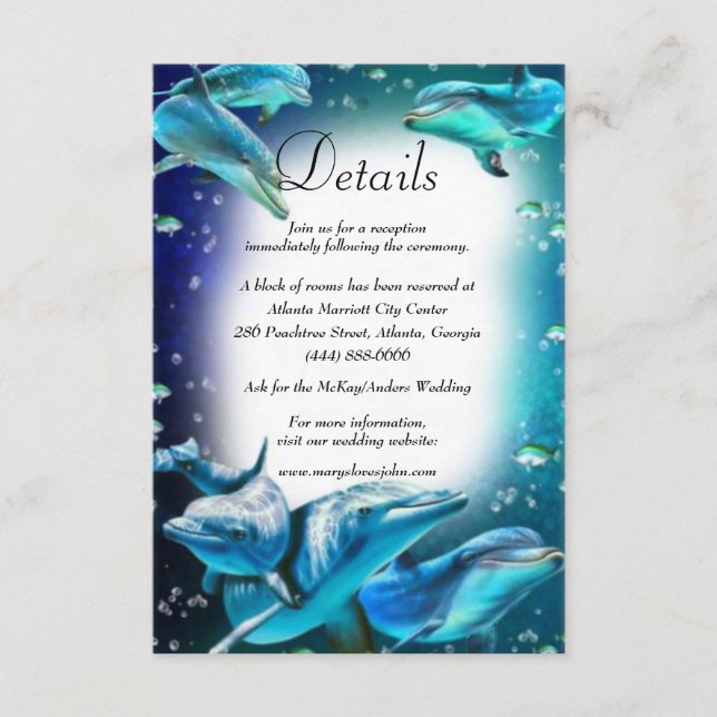 Beach Theme Dolphin Details Wedding Enclosure Card (Front)