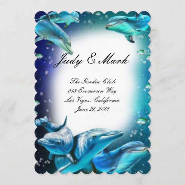 Beach Theme Dolphin Wedding Menu Card (Front)