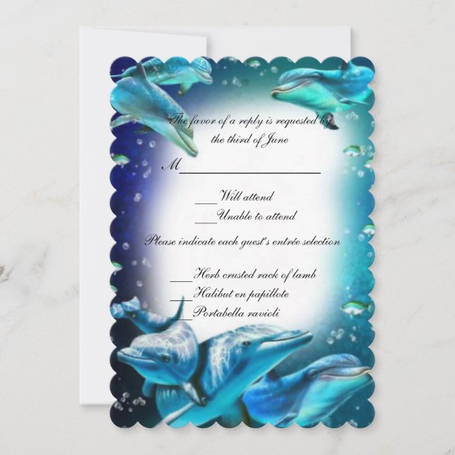 Beach Theme Dolphin Wedding Response Invitation (Front)