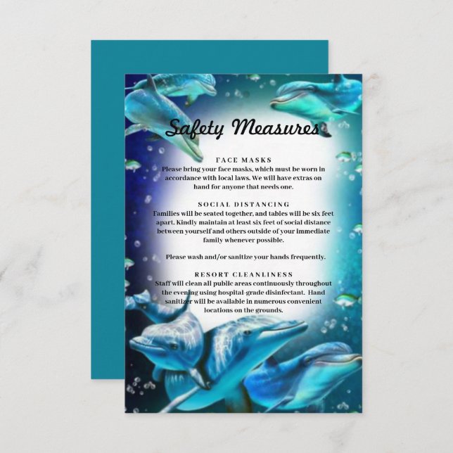 Beach Theme Dolphin Wedding Safety Measures Enclosure Card (Front/Back)