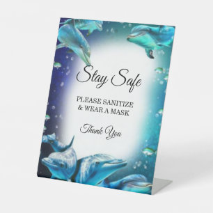 Beach Theme Dolphin Wedding Safety  Pedestal Sign