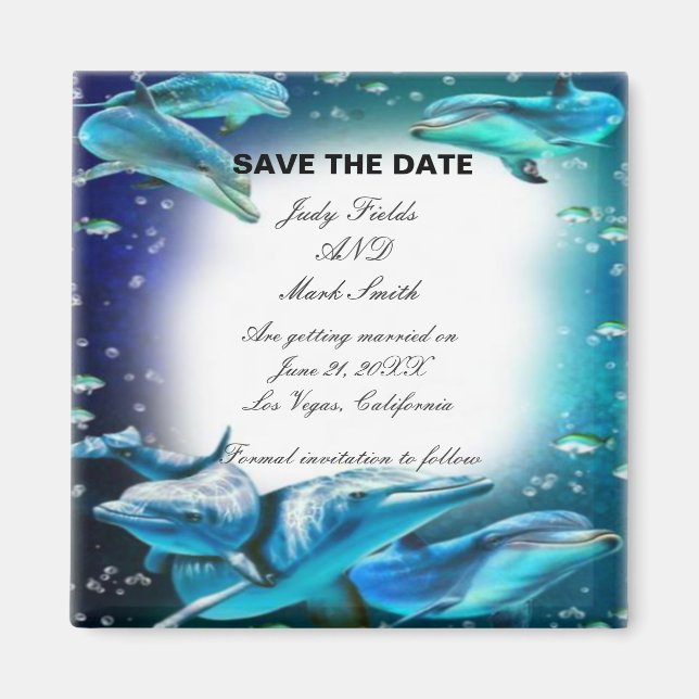 Beach Theme Dolphin Wedding Save The Date Magnet (Front)