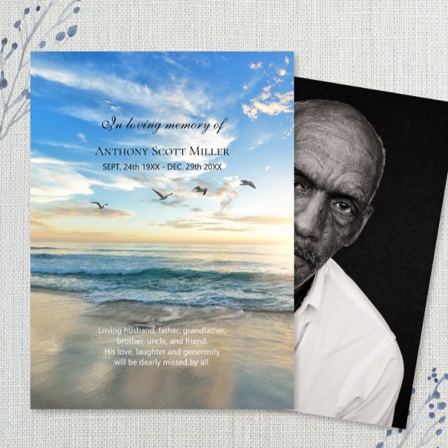 Beach theme photo memorial card (Creator Uploaded)