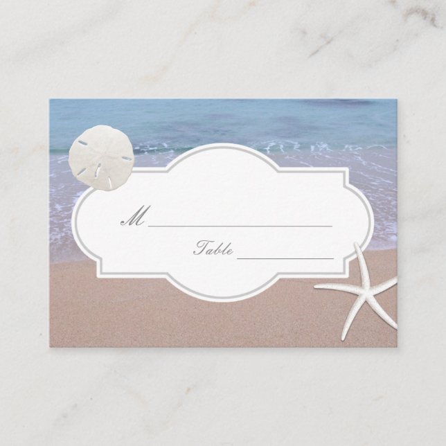 Beach Theme Sand Dollar & Starfish Wedding Seating Place Card (Front)