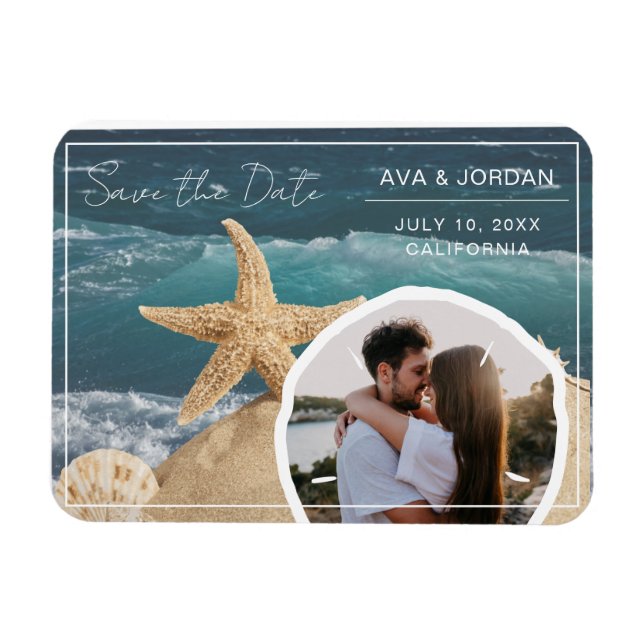 Beach Theme Save the Date Photo Wedding Magnet (Horizontal)