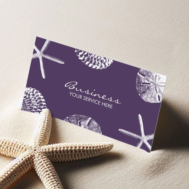 Beach Theme Seashells Elegant Deep Purple Business Card (Creator Uploaded)
