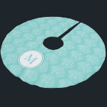 Beach Theme Shell Monogram Turquoise Brushed Polyester Tree Skirt<br><div class="desc">Add this stylish tree skirt to your beach themed holiday decor.
In turquoise with an all over white shell pattern it is perfect for your beach house festivities.
Customise it by changing the letter to your own.</div>