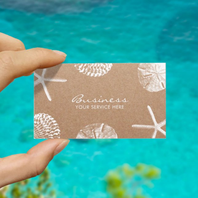 Beach Theme Starfish & Seashells Rustic Kraft Business Card (Creator Uploaded)