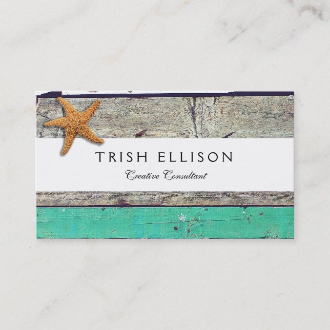 Beach Theme Starfish Wedding Rustic Business Card (Front)