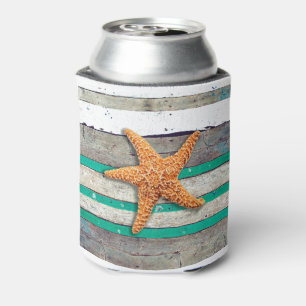 Beach Theme Starfish Wedding Rustic Can Cooler