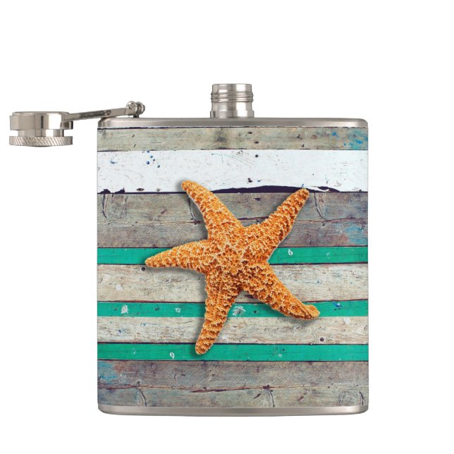 Beach Theme Starfish Wedding Rustic Hip Flask (Opened)