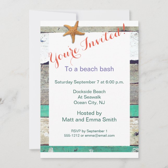 Beach Theme Starfish Wedding Rustic Invitation (Front)