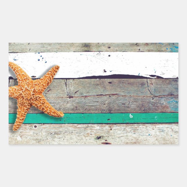 Beach Theme Starfish Wedding Rustic Rectangular Sticker (Front)