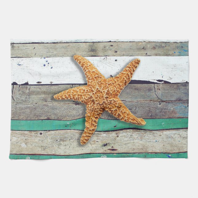 Beach Theme Starfish Wedding Rustic Tea Towel (Horizontal)