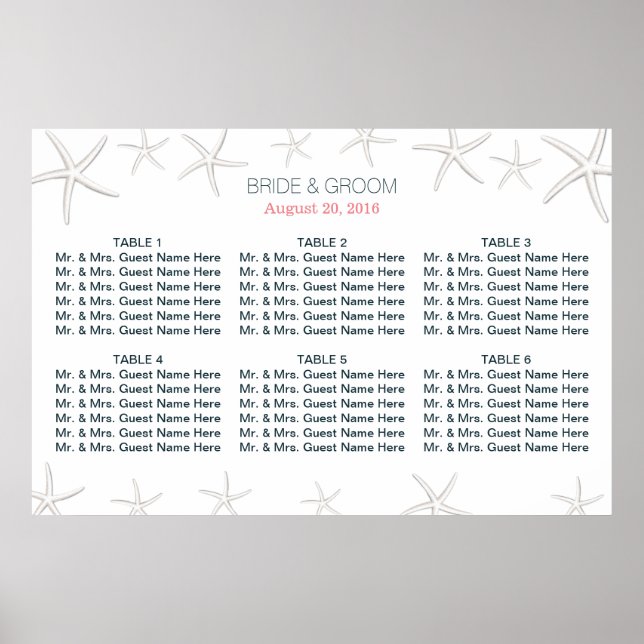 Beach Theme Starfish Wedding Seating Chart (Front)