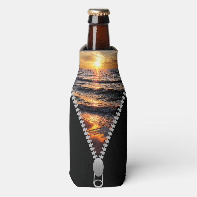 Beach Theme Sunset Bottle Cooler (Bottle Front)