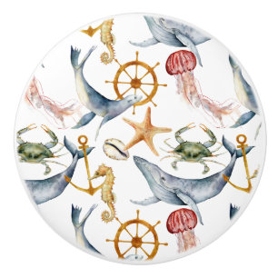 Beach Theme Watercolor Pattern Ceramic Knob