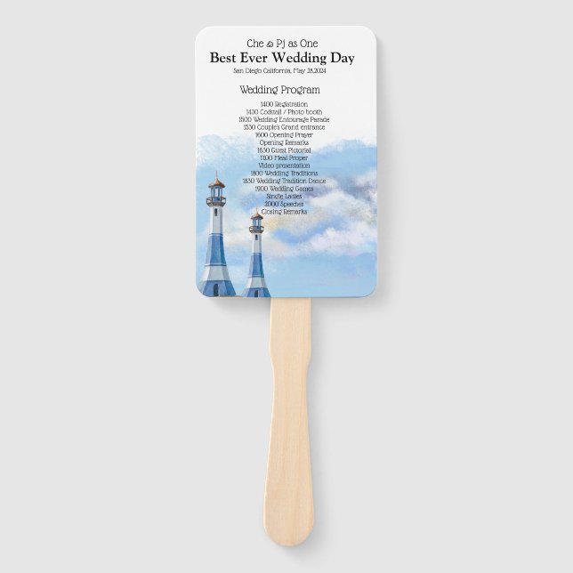 Beach Theme Wedding Program Hand Fan (Front)
