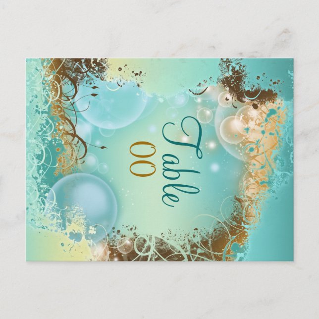 Beach theme wedding "table number" aqua postcard (Front)