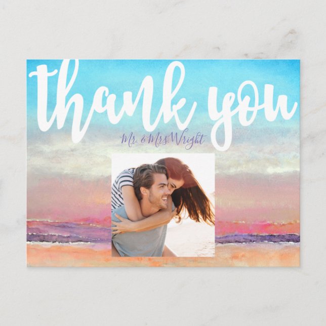 Beach Theme Wedding Thank You Postcard (Front)