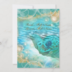 Beach theme wedding turtle blue invitation
