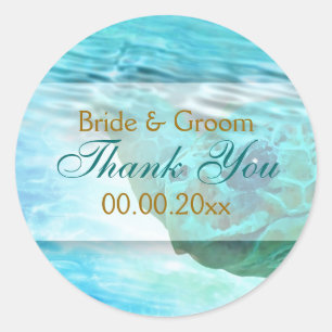 Beach theme wedding turtle "thank you" classic round sticker