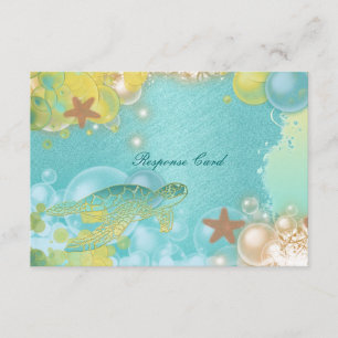 Beach theme wedding turtles starfish RSVP card