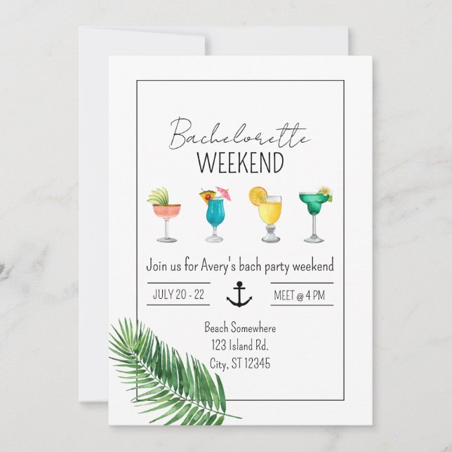 Beach-Themed Bachelorette Weekend Invite (Front)