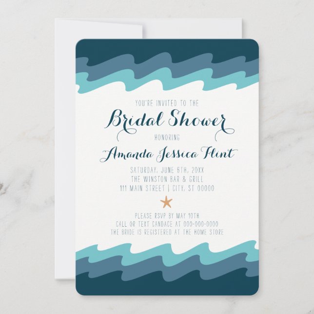 Beach Themed Bridal Shower Invitation  - Blue Wave (Front)
