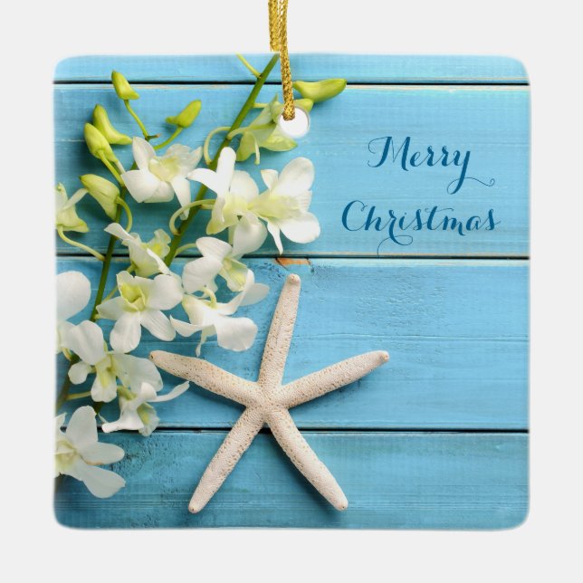 Beach Themed Christmas Ornaments Square Starfish (Front)