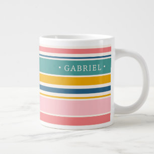 Beach Themed Color Stripes   Add Your Name Large Coffee Mug