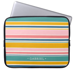 Beach Themed Colour Stripes Add Your Name Laptop Sleeve