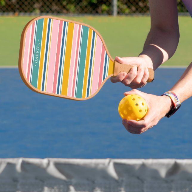 Beach Themed Colour Stripes | Add Your Name Pickleball Paddle (Insitu)