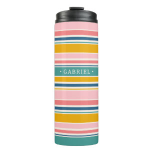 Beach Themed Colour Stripes   Add Your Name Thermal Tumbler