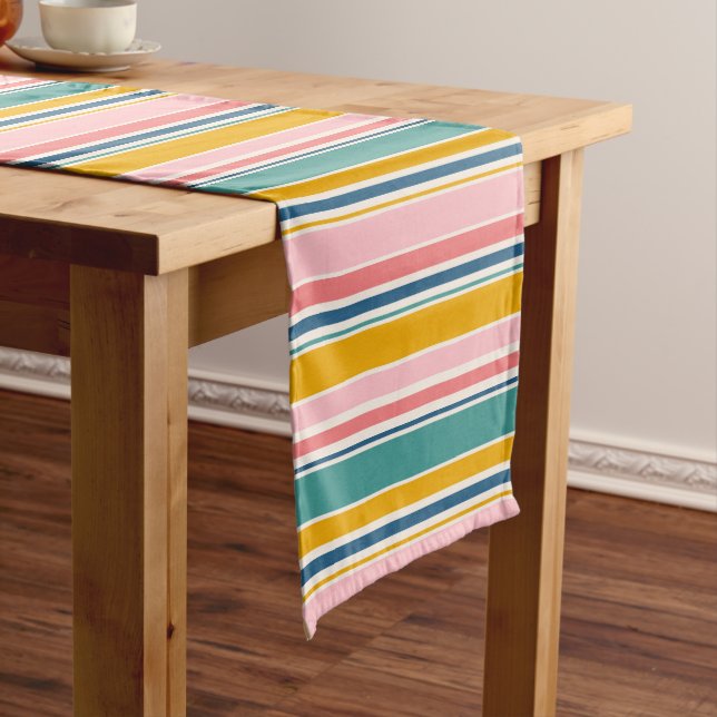 Beach Themed Colour Stripes Medium Table Runner (In Situ)