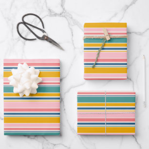 Beach Themed Colour Stripes Wrapping Paper Sheet