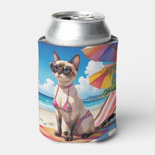 Beach themed for Siamese Cat lovers Can Cooler (Can Front)