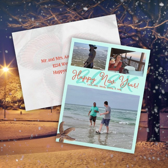 Beach Themed Happy New Year Dated Photo Postcard (Creator Uploaded)