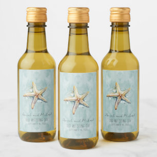 Beach Themed "Our Wedding Day" Mini Wine Label