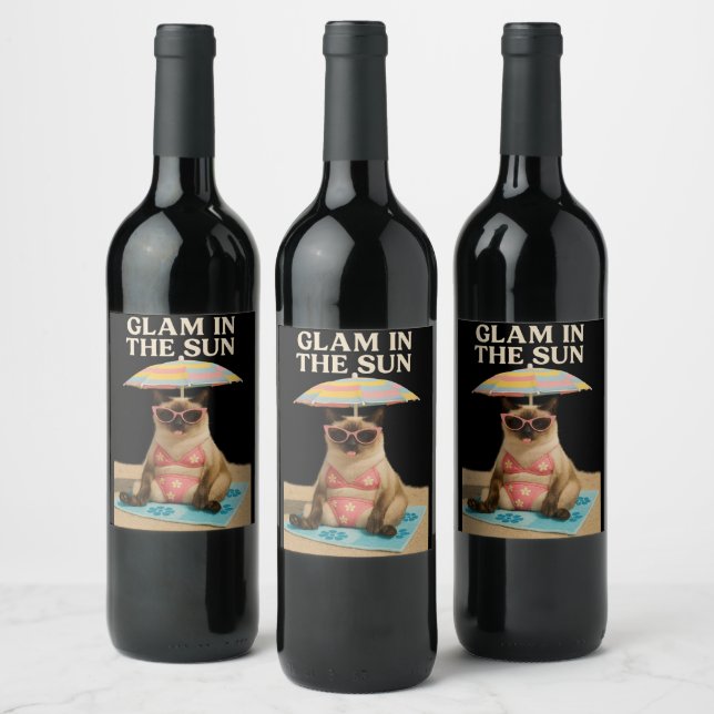 Beach themed party for Siamese Cat lovers Wine Label (Bottles)