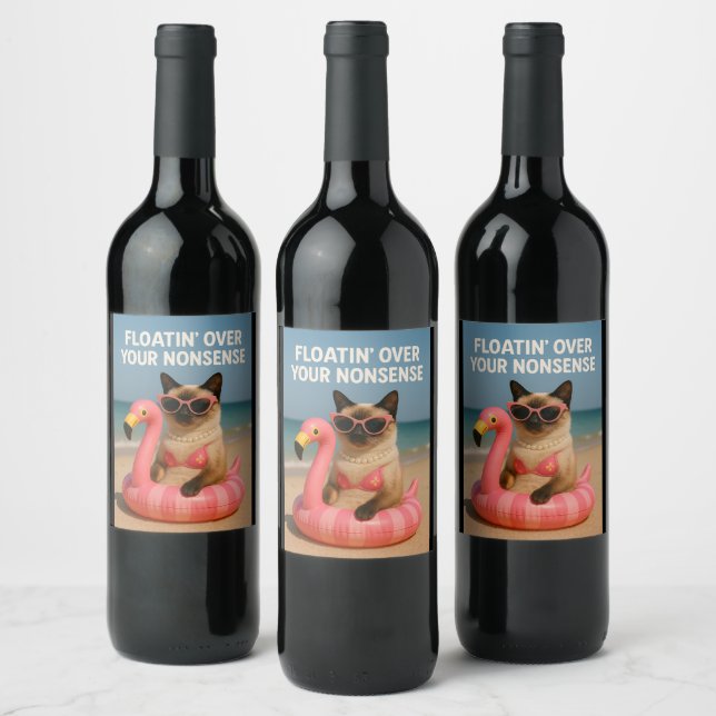 Beach themed party for Siamese Cat lovers Wine Label (Bottles)