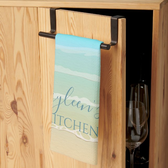 Beach Themed Personalised Kitchen Towel (Thirds Fold)