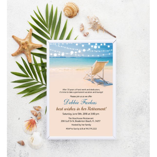 Beach Themed Retirement Lounge Chair Invitation (Creator Uploaded)