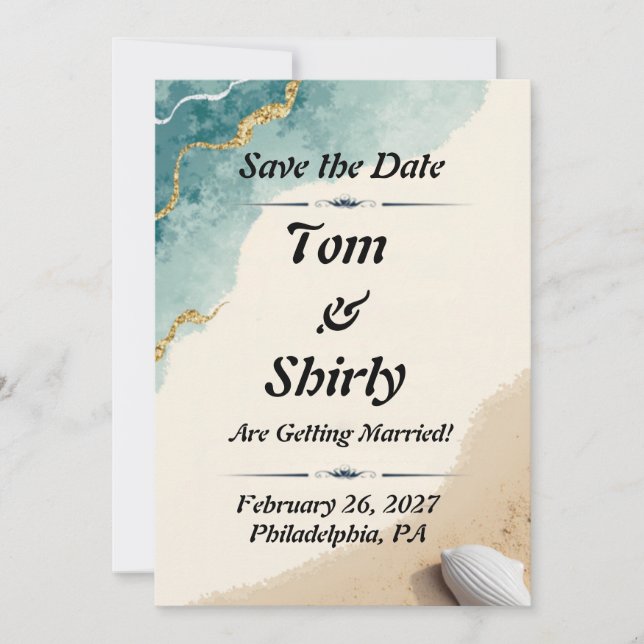 Beach themed save the date cards (Front)