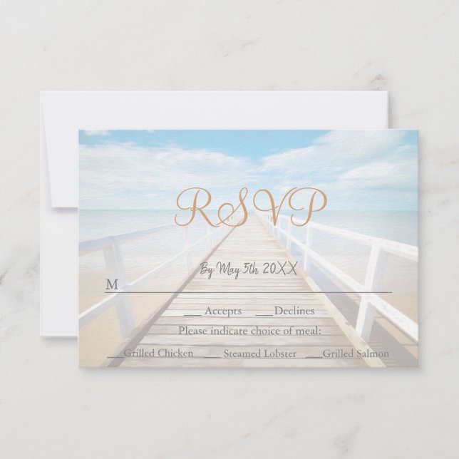 Beach Themed Seaside/Oceanside Wedding RSVP Card (Front)