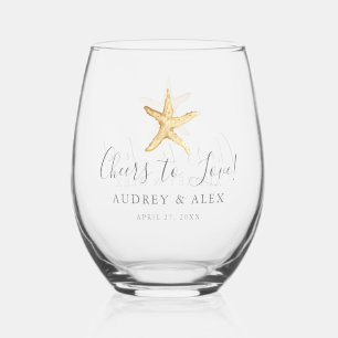Beach Themed Starfish Wedding Stemless Wine Glass