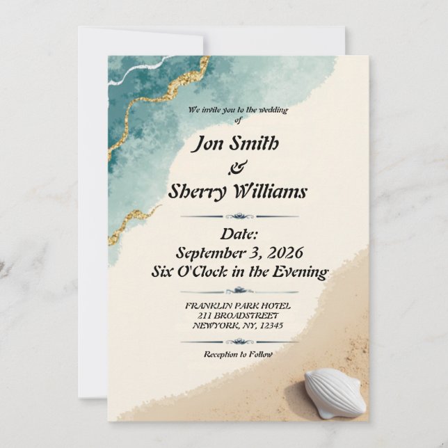 Beach themed wedding card design | Editable (Front)