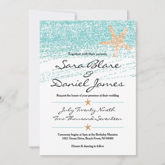 Beach Themed Wedding Invitation w/ Starfish Accent (Front)