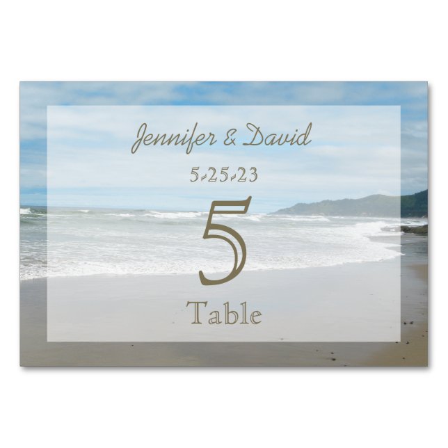Beach Themed Wedding Numbers Cards (Front)
