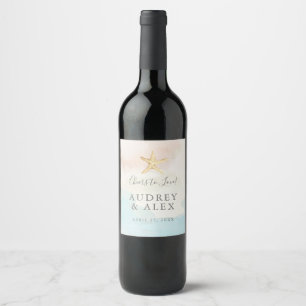 Beach Themed Wedding Wine Bottle Label